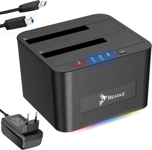 Station D'Accueil Dual Sata - Prend En Charge 2 Disques Durs/Ssd Jusqu'À 16 To, Clonage Hors Ligne, Usb Superspeed 5 Gb/S, Plug & Play, Compatible Avec Windows & Mac Os