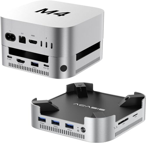 acdsgd-ACASIS Mac Mini M4 Dock & Stand avec Dual-Baie Boîtier SSD NVMe, Aluminum HDMI Hub Station d'accueil pour Mac Mini M4 et M4 Pro 2024, 4K60Hz HDMI,4 X 10G USB A, PD 30W, SD/TF (M001-New)