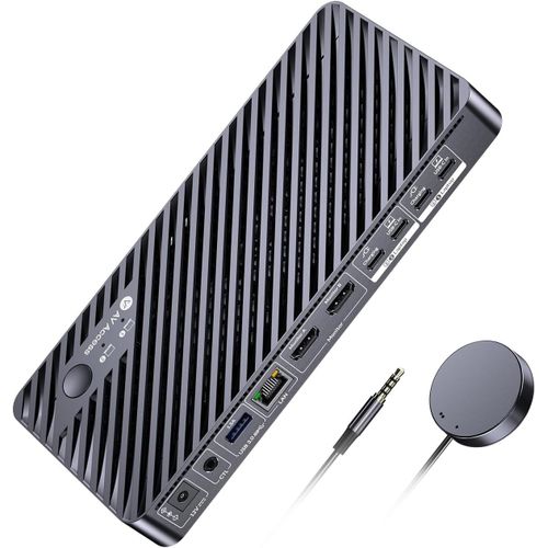 Av Access Station D'Accueil Kvm Double Écran Pour 2 Pc - Commutateur Kvm 4K Dual Monitor,100W Pd Par Pc,Ethernet 1G,Émulation Edid,Idéal Pour Bureau À Domicile & Gaming