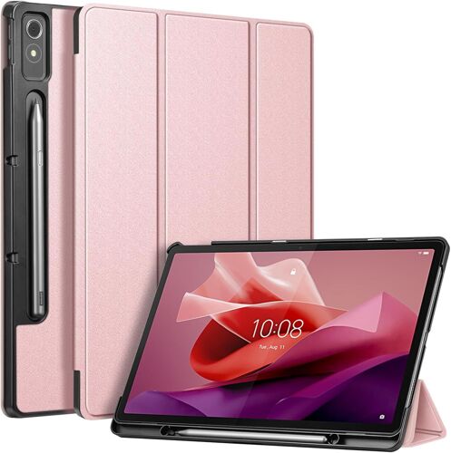 Coque pour Lenovo Tab P12 12.7 Pouces 2023 (TB370FU) - [Rangement de Stylet] Etui ¿¿ Rabat Pliable Housse Rigide et Fine L¿¿g¿¿re, Protection pour Lenovo Tab P12 12.7"", Or Rose