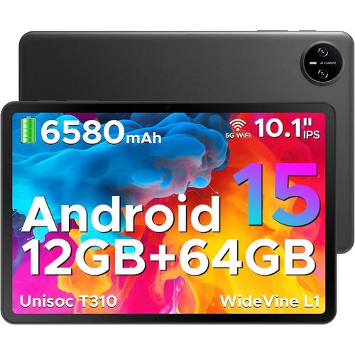 Tab A9 Tablette Android 15,Tablette 10 Pouces,Unisoc T310,12Gb Ram+64Gb Rom(Tf 2Tb),6580 Mah Tablette Tactile,5G Wifi/Double Haut-Parleur/8Mp/Type-C/Gms/Bluetooth/Face Id/Jack 3,5 Mm,Noir