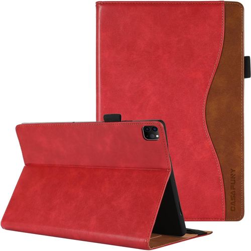 LORANKA-Coque pour iPad Air 13 Pouces M2 2024, iPad Pro 12.9 2022/2021/2020/2018(5ème/4ème/3ème génération) Etui PU Cuir Housse de Protection avec Multi-Angles Support pour iPad Pro 12,9 Pouces, Roug