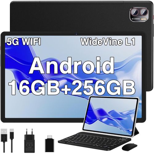 SUBZONAL-Tablette Android Écran 2K Tablette 16 Go RAM256 Go ROM (TF 1To), Tablette Tactile avec Processeur Octa-Core 2.0 GHz, 5G WiFi¿513MP¿8600mAh¿Certifié GMS¿2 en 1 Tablette - Noir