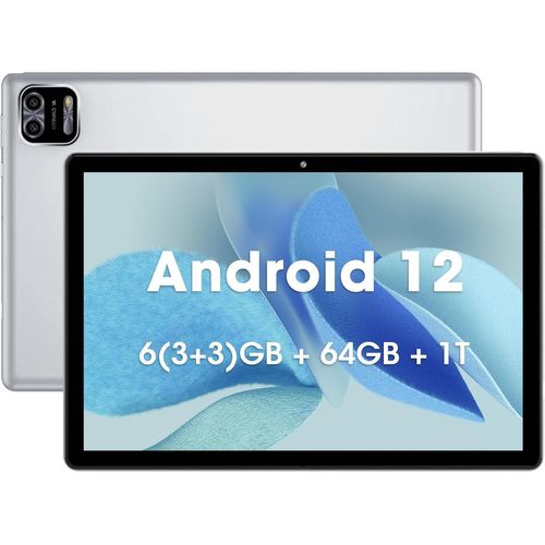 KALWS-Tablette Android 10 Pouces 3 Go Ram 64 Go Rom Android 12 Tablettes Processeur Octa-Core Écran 1280X800 Ips Tablette Avec Caméra 2+8Mp Wifi Bluetooth Batterie 6000Mah (Argent)