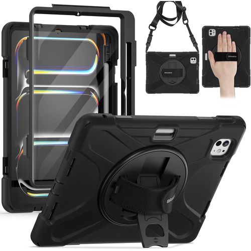 Coque Pour Ipad Pro 11 Pouces M4 (2024) 5e Génération, Étui De Robuste Avec Film Protection, Support Rotatif À 360°Et Dragonne, Bandoulière, Porte-Stylet, Noir.[G1323]