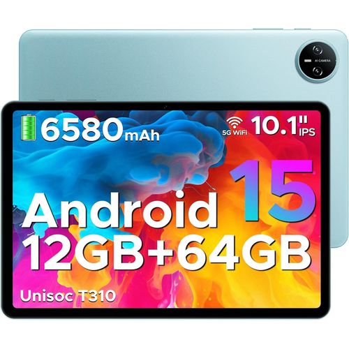 KALWS-Tab A9 Tablette Android 15,Tablette 10 Pouces,Unisoc T310,12Gb Ram+64Gb Rom(Tf 2Tb),6580 Mah Tablette Tactile,5G Wifi/Double Haut-Parleur/8Mp/Type-C/Gms/Bluetooth/Face Id/Jack 3,5 Mm,Bleu