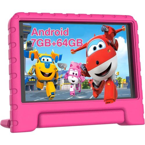 KALWS-Tablette Pour Enfants Android 13-Écran 7 Pouces Hd,7 Go Ram+64 Go Rom,Wifi/Gps/Bt 5.0,Certifiée Tuv,Avec Jeux Éducatifs,Contrôle Parental Et Étui Eva-Rose