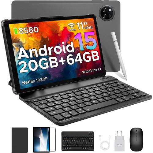 Tablette Tab A9+ Android 15 Avec 5G Wi-Fi,20Gb Ram+64Gb Rom(2Tb Tf),11 Pouces Tablette Tactile Avec Widevine L1 8580Mah,13Mp+8Mp,Tablette Avec Clavier 90Hz/ Octa-Core/ Bt5.0/ Gpsgris