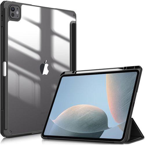 LORANKA-Coque pour iPad Pro 13 Pouces M5/M4 (2025/2024) - [Rangement de Stylet] Coque Arrière Transparente, Housse Antichoc avec Bord en TPU Étui Pliable, Noir