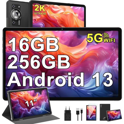 SUBZONAL-Tablette 11 Pouces Android 13 Tablette,16Go RAM256Go ROM/TF 1To, 2K Écran Octa-Core 2.0GHz,5G WiFi/2000 * 1200/ 8600mAh/135MP/GMS Certified/Couvercle métallique,Tablette Tactile -Noir