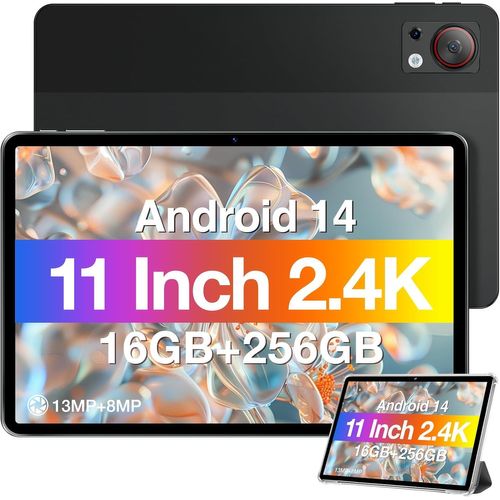 SUBZONAL-T30S Tablette Android 14, 2.4K Tablette 11 Pouces, 16GO RAM 256GO ROM/TF 1TB Tablette Tactile, Tablette Pas Cher 5G WiFi | 13MP8MP | 8580mah | Widevine L1 Tablette Gaming, Noir