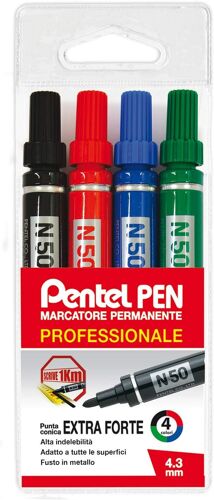 Kalanka-Pen N50 Marqueur Permanent Pointe Conique Poche 4 Pièces Couleurs Assorties (Noir, Rouge, Bleu, Vert)