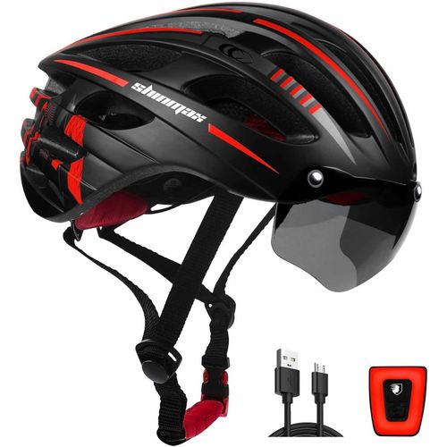 Asfasfq-Casques De Vélo Pour Hommes Et Femmes, Mtb Bike Helmet With Magnetic Glasses And Usb Rechargeable Light, Ajustable Mountain Bike Racing Helmet With Reflective Stripes