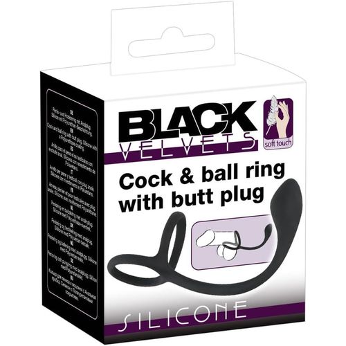 Jgd-Black Velvet Plug Anal Avev Cock Ring, Noir, 22.5cm Noir