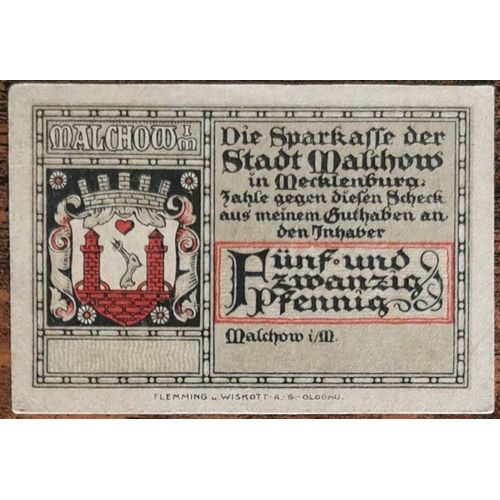 Billet Allemagne 25 Pfennig 1922 Malchow Grm 863,2 1/5