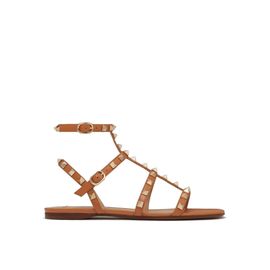 Chaussures Sandales Plates Rockstud Brunes Valentino Garavani