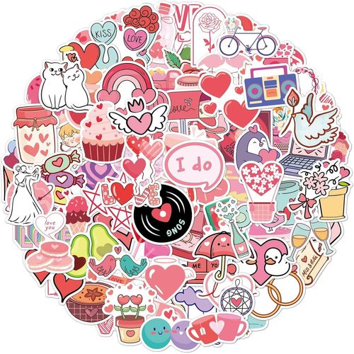 Bgiiik-Lot De 100 Autocollants En Forme De C?Ur Rose - Autocollants Mignons Pour Scrapbooking - Autocollants Esthétiques Pour Bouteilles D'eau - En Vinyle Imperméable - Pour Enveloppes, Ordinateur