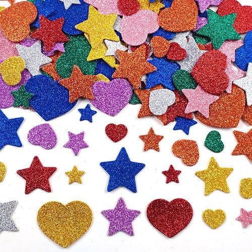 Bgiiik-300 Pcs Paillettes Mousse Autocollants, Autocollants Colorés Coeurs Et Étoiles, Autocollants Artisanat, Stickers Paillettes Pour Artisanat Diy Décoratio, Décoration De Carte De Voeux (300 Pcs)