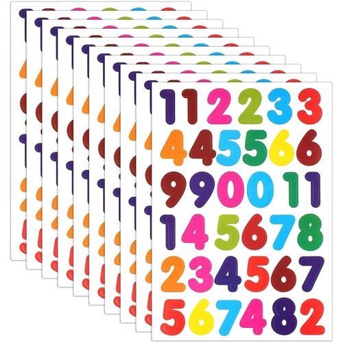 Bgiiik-40 Feuilles 1440 Pcs Autocollants Numériques Colorés, De 0 À 9 Autocollants Numériques, Autocollants Numériques Colorés Pour Cartes D'anniversaire, Bricolage Projet D'art Décoratif Artisanat