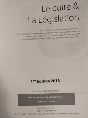 Le Culte Et La Législation, Manuel Juridique, Comptable, Fiscal, Social