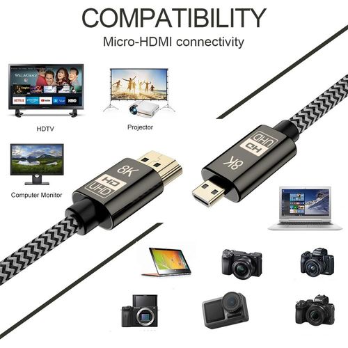 Câble Micro Hdmi Vers Hdmi 2.1 Ultra Hd Uhd 8K 60Hz 4K 120Hz 48Gbs Hdmi Cordon Pour Appareil Photo Tablette (1,5 M)[Z4097]