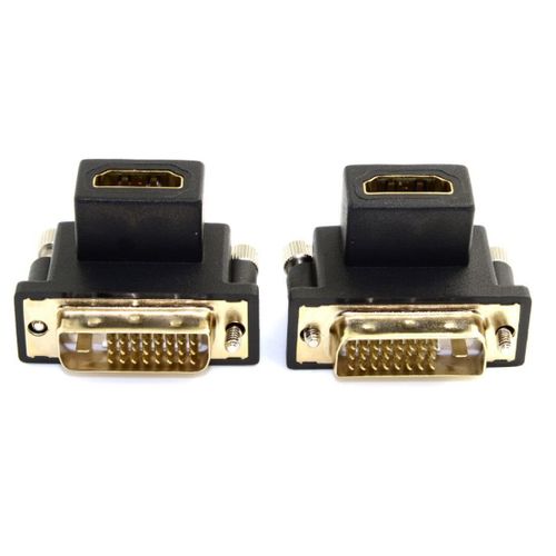 Lot De 2 Adaptateurs Hdmi Vers Dvi, Dvi Mâle Vers Hdmi Femelle Coudé À 90 Degrés Plaqué Or Convertisseur Bidirectionnel Pour Tv, Moniteur, Ordinateur