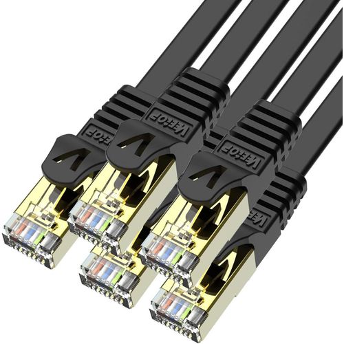 TIANYI-Cable Ethernet 5m 5 pièces, Cable Rj45 Cat 7 Plat haute vitesse avec connecteur RJ45 plaqué or, Cable Ethernet blindé Cable internet Haut Débit 10 Gb/s - 750 MHz Noir