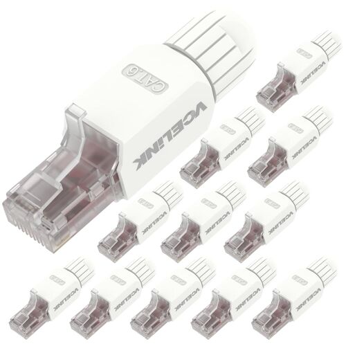 Connecteur RJ45 Sans Outil Cat6 Cat5e,Prise blindé Plaqué Or,Fiche RJ45 Male Facile,Connecteur Réseau LSA UTP Modulaire Compatible avec Câble LAN 23-26 AWG 1Gbps Lot de 12