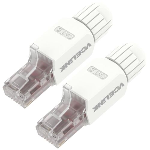 Connecteur RJ45 Sans Outil Cat6 Cat5e,Prise RJ45 blindé Plaqué Or,Fiche Male Facile,Connecteur Réseau LSA UTP Modulaire Compatible avec Câble LAN 23-26 AWG 1Gbps Lot de 2