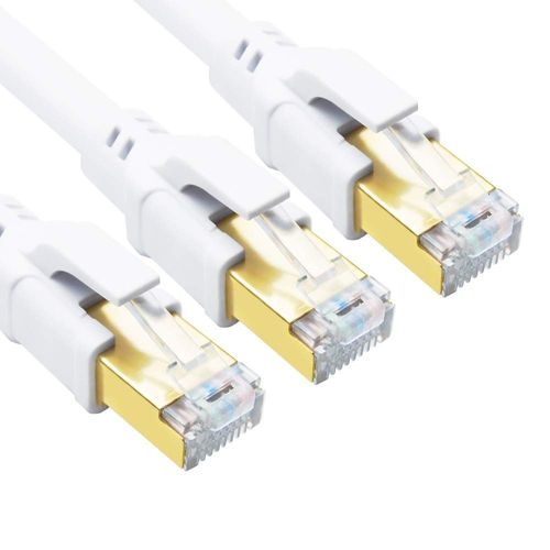 Cat 8 Câble Ethernet 2m 3 Pièces,RJ45 Câble Réseau 40Gbps 2000MHz S/FTP Super Débit Double Blindage Cable Internet Compatible avec PS5 TV Box PC Router Modem,Plus rapide que Cat7 (Blanc)
