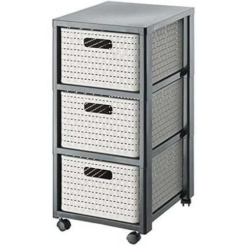 Conteneur À Roulettes - Rotho - Country - 3 Tiroirs - Plastique Sans Bpa - Cappuccino