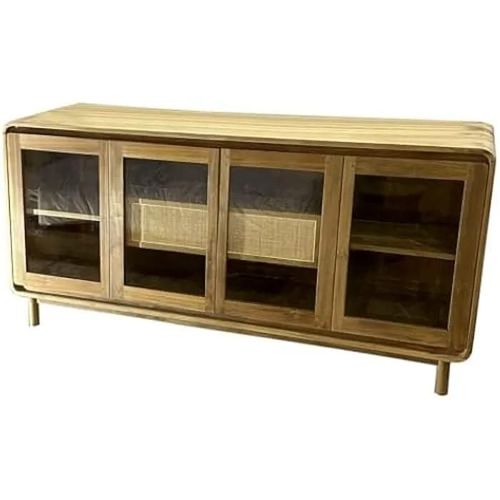 Buffet - Home Esprit - Modèle S3058162 - Verre Et Teck - 180x50x90 Cm - Multicolore