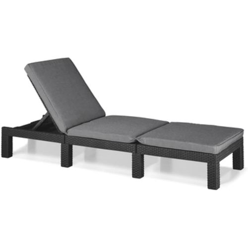 Daytona Chaise Longue De Luxe Pour Jardin, Terrasse Et Balcon Avec Tête Réglable, Coussin, En Plastique, Aspect Rotin Plat, Gris, 195 X 65 X 25,5 Cm