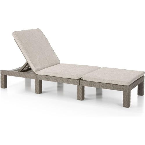 By Daytona Chaise Longue De Luxe Pour Jardin, Terrasse Et Balcon Avec Tête De Lit Réglable, Avec Coussin, En Plastique, Aspect Rotin Plat, Cappuccino, 195 X 65 X 25,5 Cm