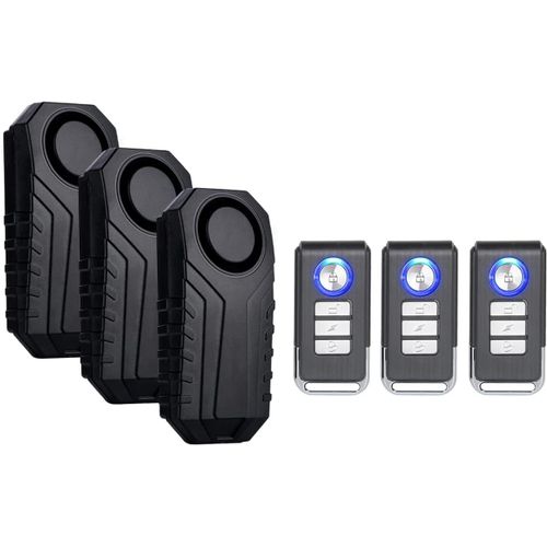 3 Pack Wireless Bicycle Anti-Theft Alarm With Remote Control Anti-Theft Security 113db Strong Ip55 Waterproof For Bicycle, Motorcycle, Vehicle, Scooter