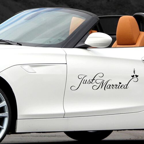 Just Married Car Sticker, Car Decal Sticker Wall Sticker Just Married Deco Car Wedding Just Married Decoration Car Stickers Back Mirror Window Car Moon Honey And Wedding (Black)