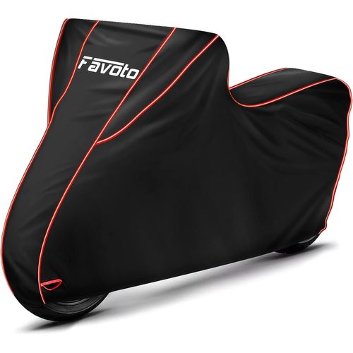 Motorcycle Cover Waterproof 300d Oxford Motorcycle Cover With Long Reflective Strips Outdoor Dust/Snow/Rain Sun Wind, 245cm Xxl Black+Red