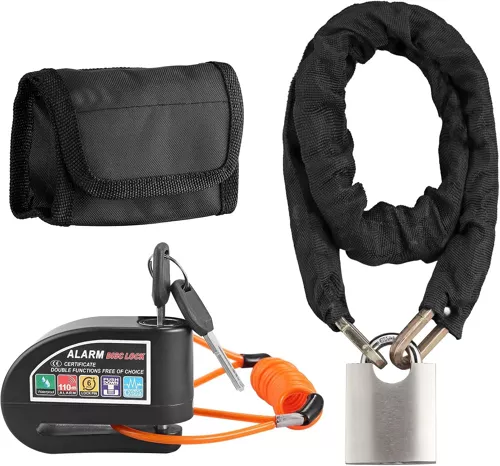 Motorcycle Lock Bike Chain Padlock + Motorcycle Alarm Disc Lock Two Modes Disc Brake Lock 110db