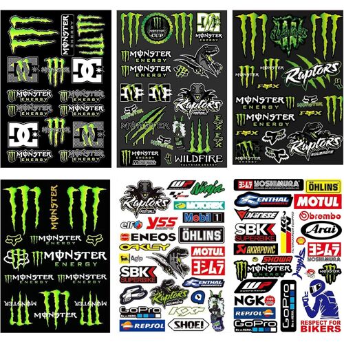 6 Pieces Motorcycle Sponsor Stickers, Cool Motorcycle Stickers, Sports Stickers, Monster Sticker, Mtb Sticker, For Off-Road Motorcycles Helmets Skateboards