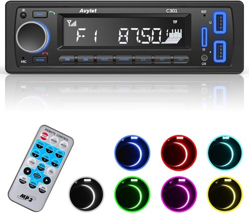 Bluetooth 5.0 Car Radio, 1 Din Car Radio, 7 Colour Luminous Button, Supports Handsfree/Fm/Aux-In/U Disk/Remote Control, 60w X 4, Fast Charging