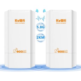 SUBZONAL-Pont WiFi Extérieur avec 5GHz Pont WiFi extérieur Point à Point, 2KM Longue portée PtP/PtMP avec antenne 12dBi à Gain élevé, Capacité WiFi sans fil, IP65, RJ45, Utilisé dans Entrepôts Fermes
