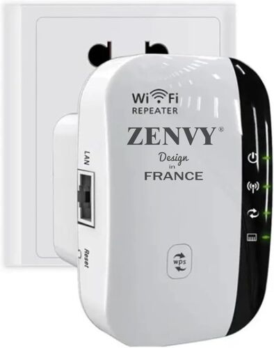 WiFi Repeater French Brand WiFi Booster 2.4 GHz 300Mbps Wireless Extender Network Signal Amplifier Have AP/RP and WPS Function, Compatible with All Internet Boxes