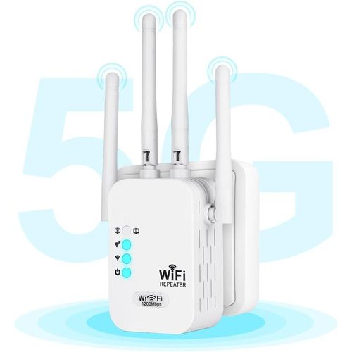 Répéteur Wifi, Amplificateur Wifi Puissant 1200Mbps 5Ghz Et 2.4Ghz, Wifi Extender Jusqu'À 360°, Repeteur Wifi Puissant Compatible 3 Modes, Compatible Avec Tous Les Routeurs (Blanc)[Z228]