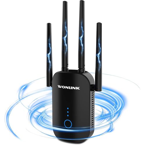 SUBZONAL-Répéteur WiFi NE3501B, Amplificateur WiFi Puissant AC1200 Mbps, Double Bande Repeteur Puissant avec 4 Antennes,Compatible avec Toutes Les Box Internet,Configuration WPS en Un Clic
