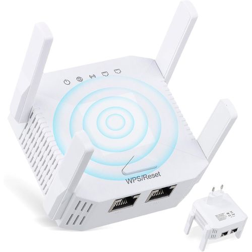 Powerful 1200Mbps WiFi Repeater, 2.4GHz and 5GHz Dual Band WiFi Amplifier, Repeater/AP/Router Modes, 4 Antennas, WiFi Range Extender Compatible with All Internet Boxes, EU Plug