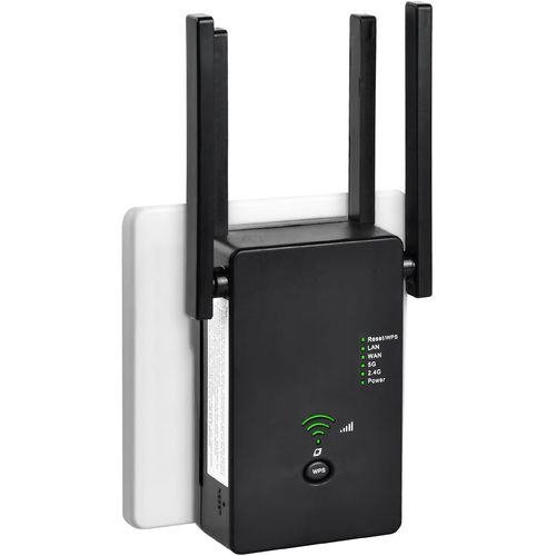 2025 Powerful WiFi Repeater,WiFi Amplifier 1200Mbps Dual Band 5GHz/2.4GHz,Powerful WiFi Repeater 4 Antennas,2 LAN Ports,WiFi Extender Compatible with All Internet Boxes (Black)