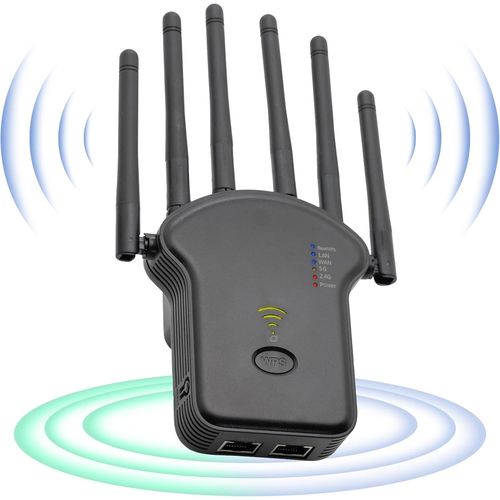 WiFi Repeater, WiFi Home Signal Amplifier Extender with Dual Band 1200Mbps (5GHz/2.4GHz), WiFi Repeater with Ethernet Port for Coverage up to (Black)