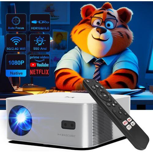 [Official Netflix/Auto Focus] Full HD 1080P Projector with BT 5.2, Smart WiFi Dual Band Projector 5G+2.4G, 550 ANSI Automatic Trapezium Correction Official Netflix Projector