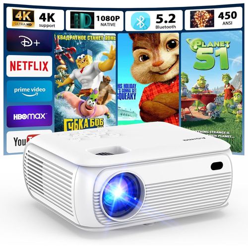 WCHI-[App Intégrée] Vidéoprojecteur 2025 Rétroprojecteur Portable Mini Projecteur Dual Contrôle Avec Souris Android Tv Wifi 6 Bt5.2 180° Rotation Hdmi/Tv Stick/Usb/Ps132,Avec Hdmi Et Souris