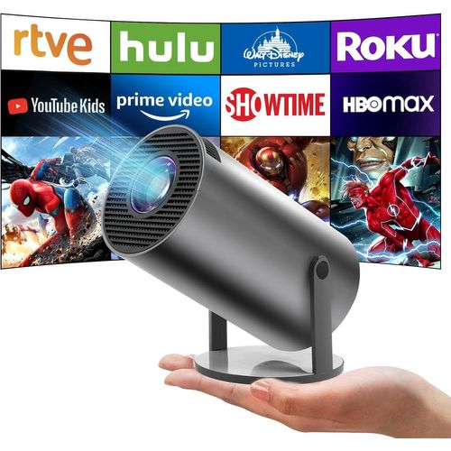 Mini Projecteur, Videoprojecteur Portable, 4K/200 ANSI Auto Keystone Projecteur avec WiFi 6, BT 5.0, Jusqu'à 130 Pouces, Retournement à 180 degrés, système d'exploitation Android 11.0 intégré